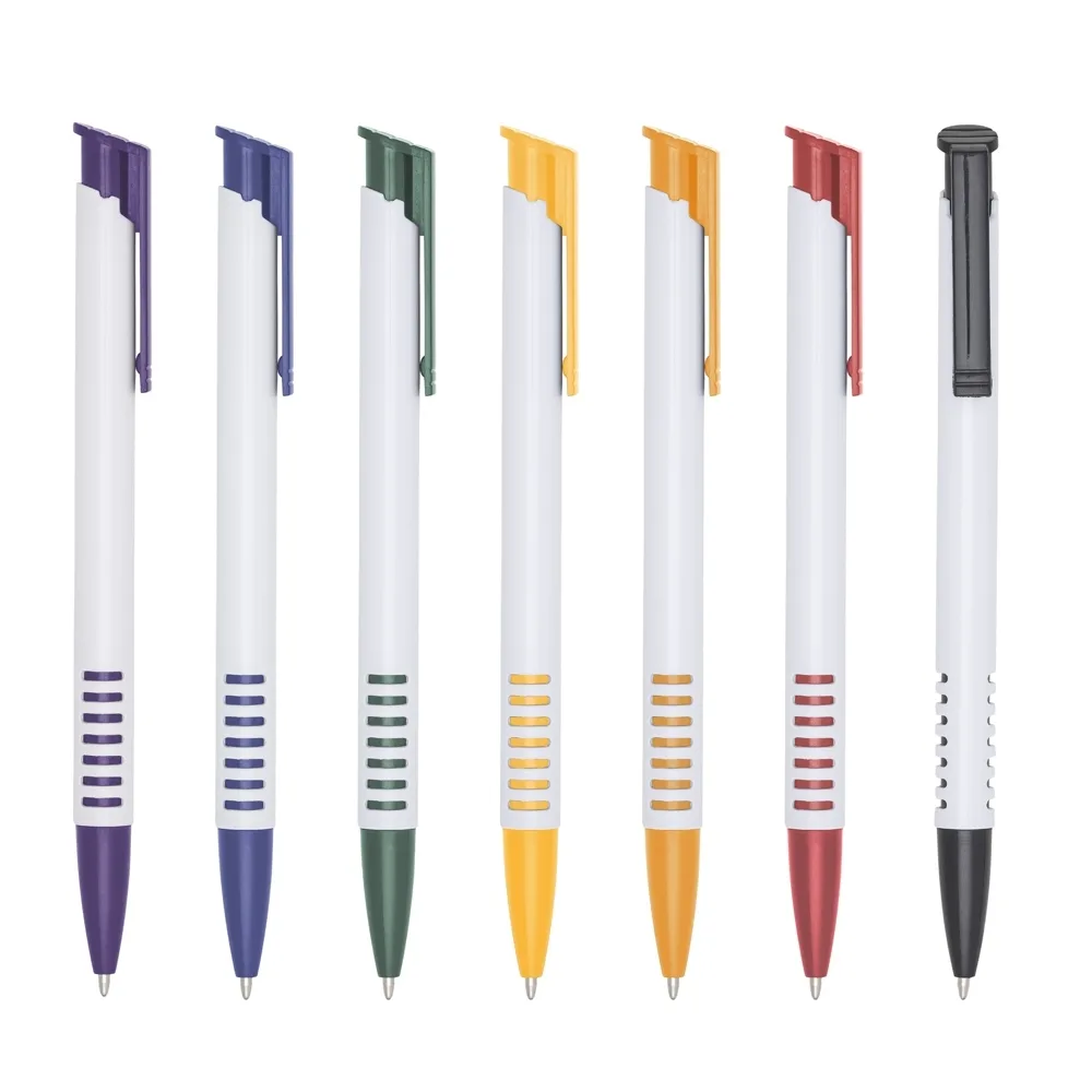 CANETAS DE PLÁSTICO COM CLIP COLORIDO PERSONALIZADA