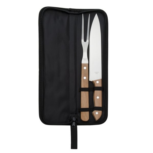 Kit Churrasco 2 Pcs Pasta Preta Cabo Madeira Personalizado