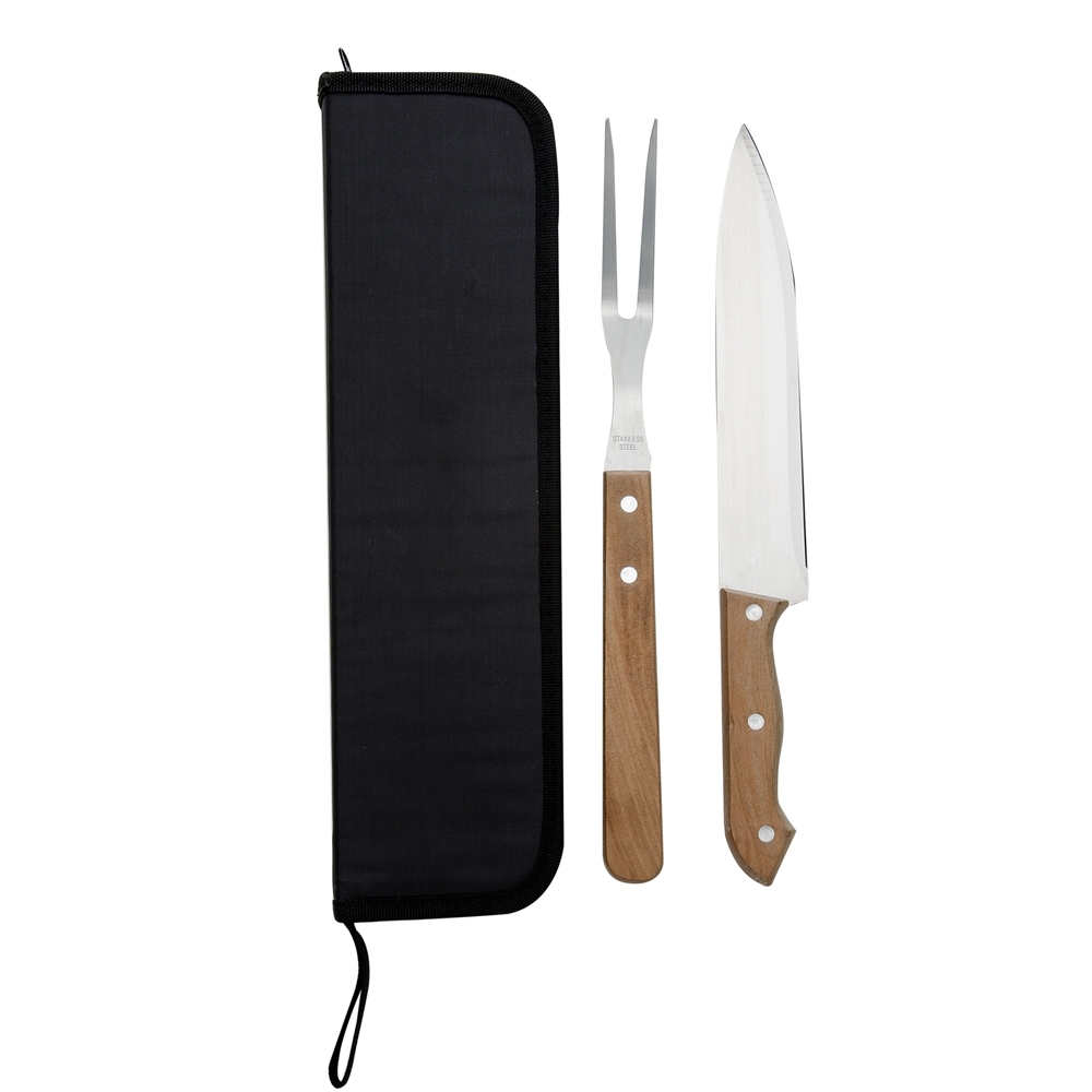 KIT CHURRASCO 2 PCS PASTA PRETA CABO MADEIRA PERSONALIZADO