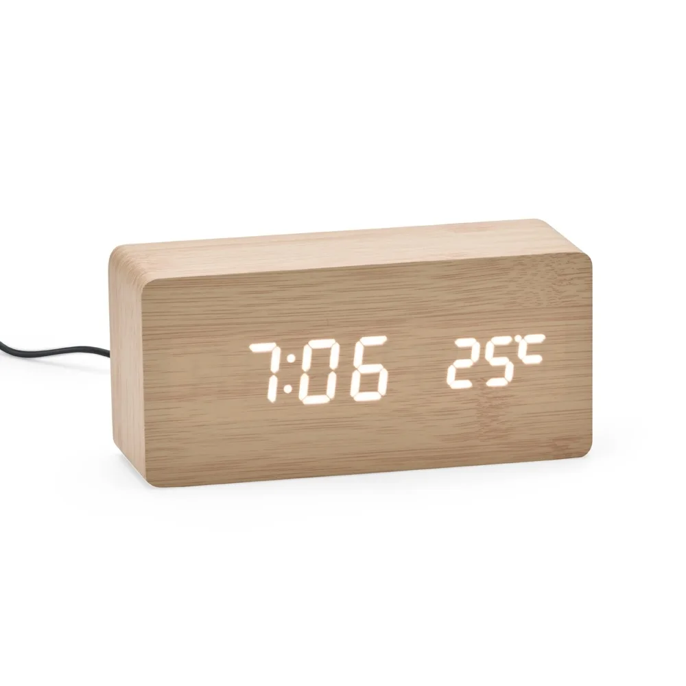 Relógio Despertador De Madeira Com Painel Led