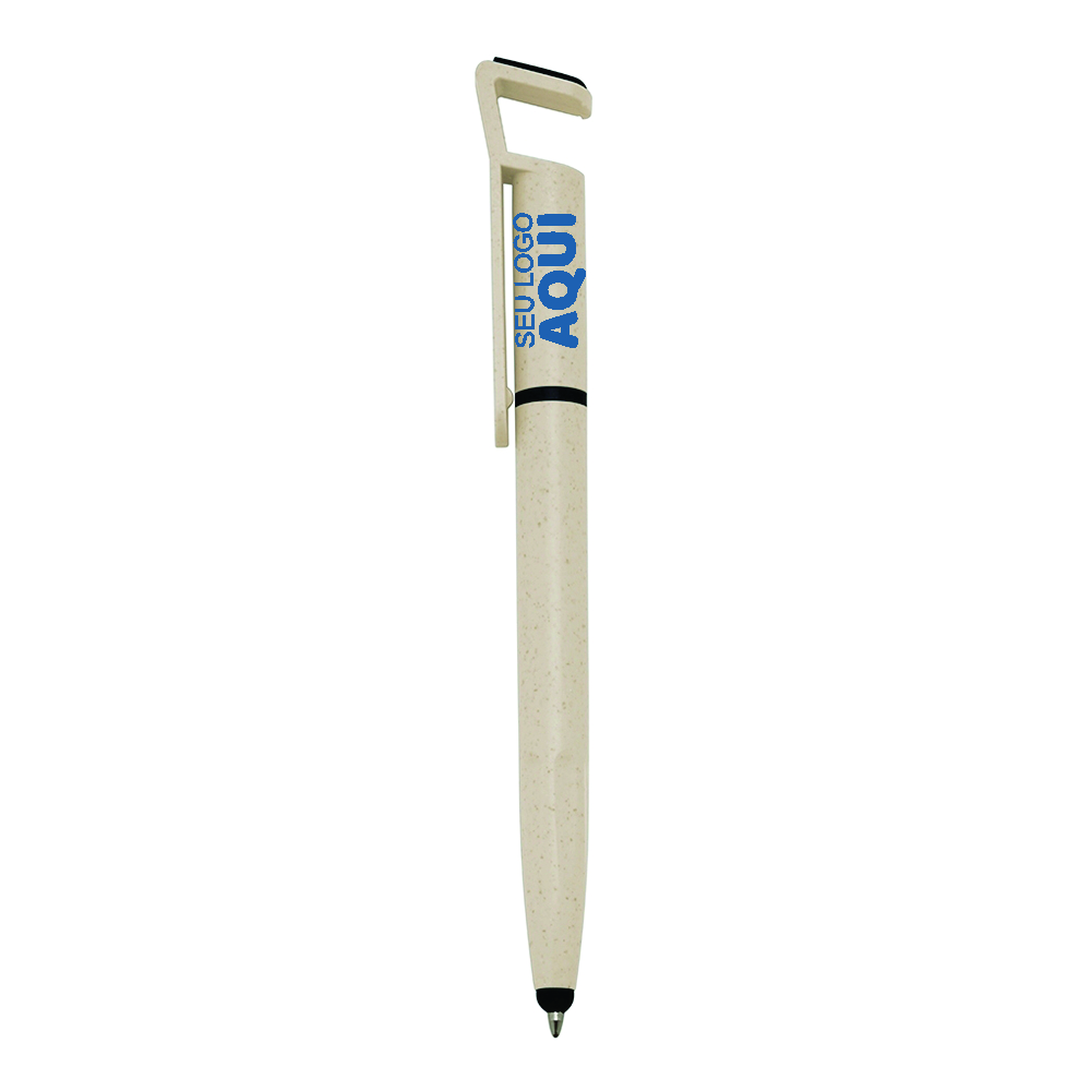 Caneta Fibra De Bambu Touch Com Suporte Personalizada