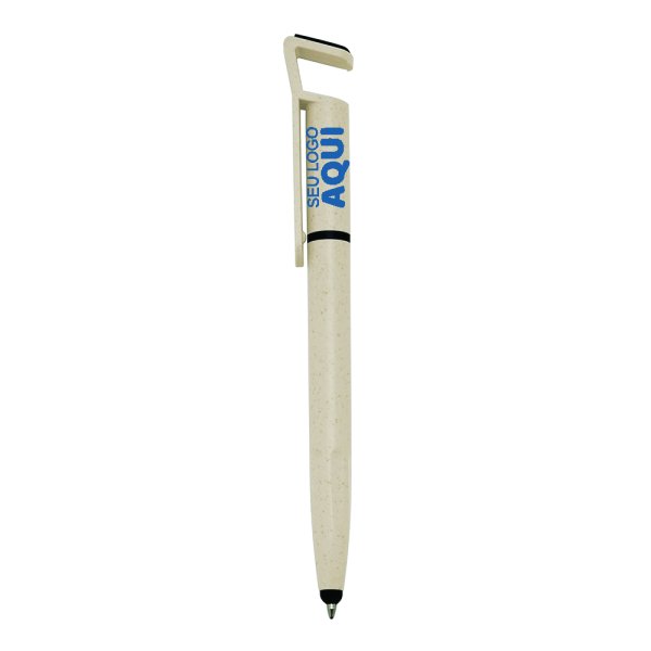 Caneta Fibra De Bambu Touch Com Suporte Personalizada