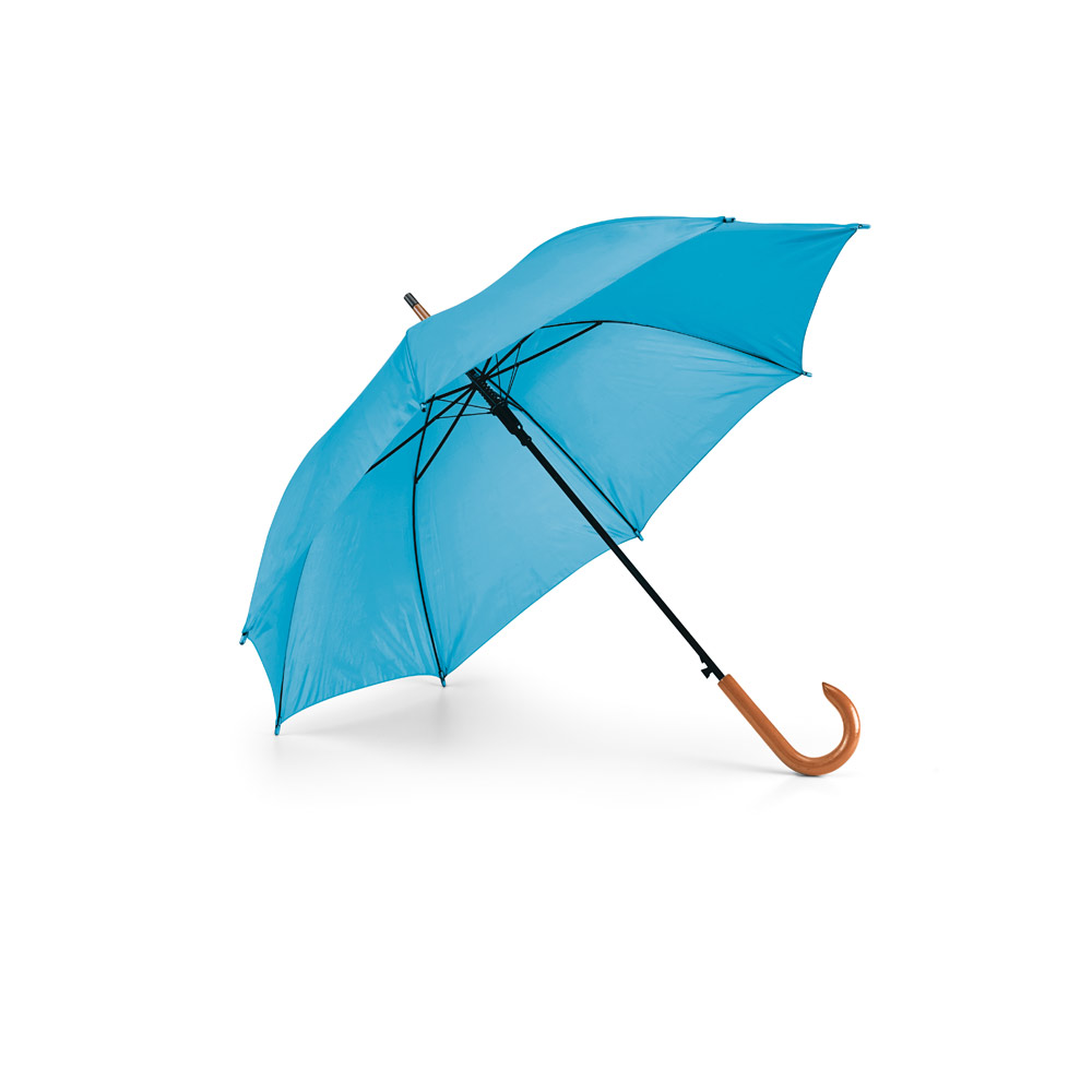 Guarda-Chuva Com Cabo De Madeira Personalizado GUARDA-CHUVA COM CABO DE MADEIRA PERSONALIZADO AZUL CLARO