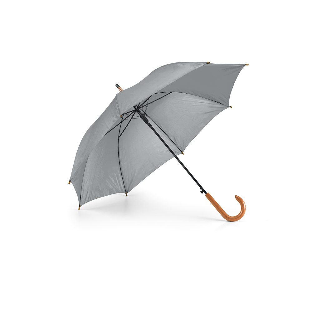 Guarda-Chuva Com Cabo De Madeira Personalizado GUARDA-CHUVA COM CABO DE MADEIRA PERSONALIZADO CINZA